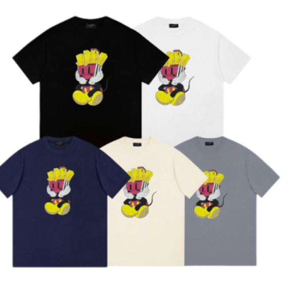 Balenciaga Mickey Mouse and French Fries Cartoon Print Short-Sleeve T-Shirt